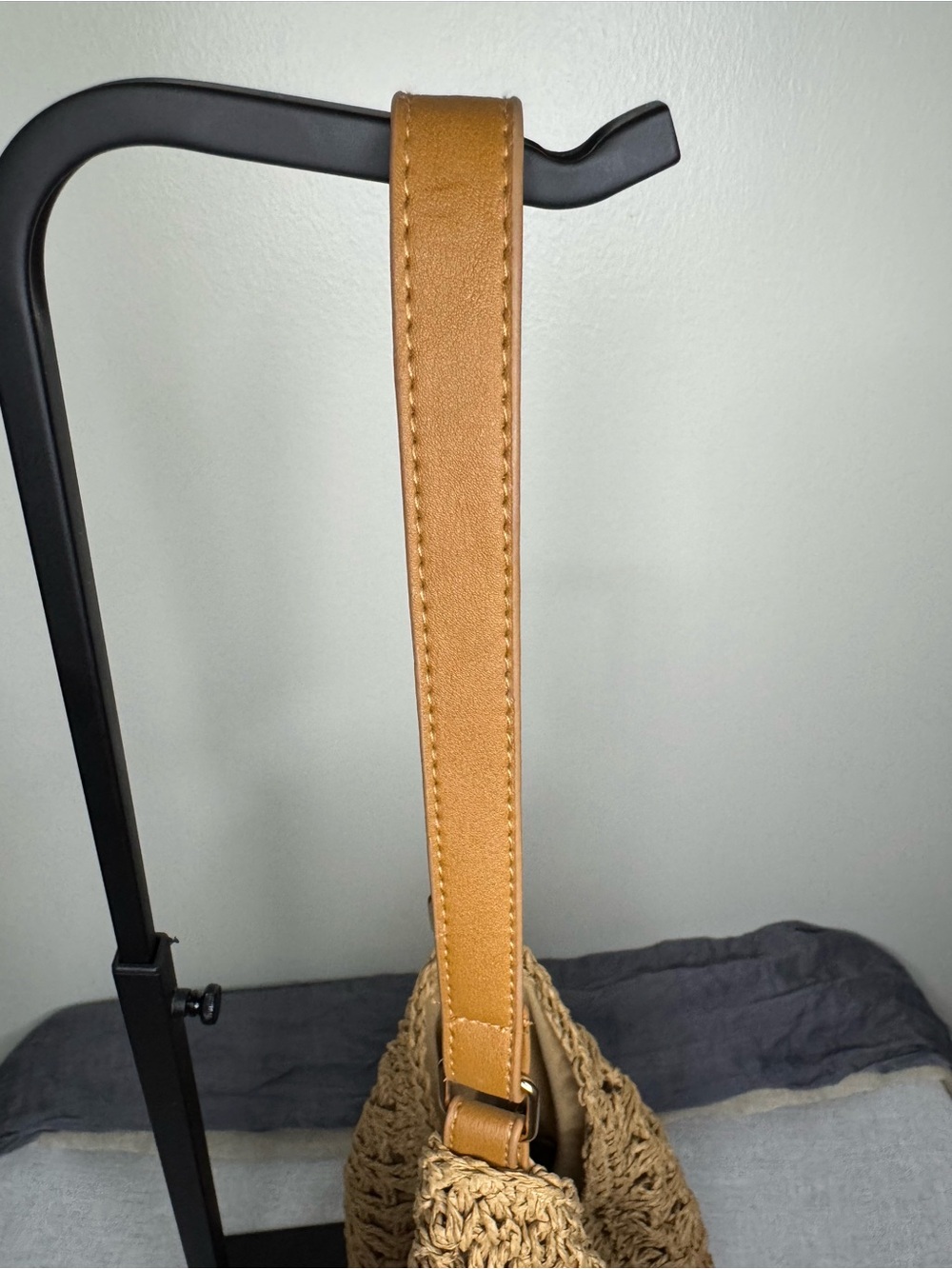 Catherine Malandrino Khaki Woven Straw Fall Hobo Shoulder Bag Minimalist - Picture 6 of 9